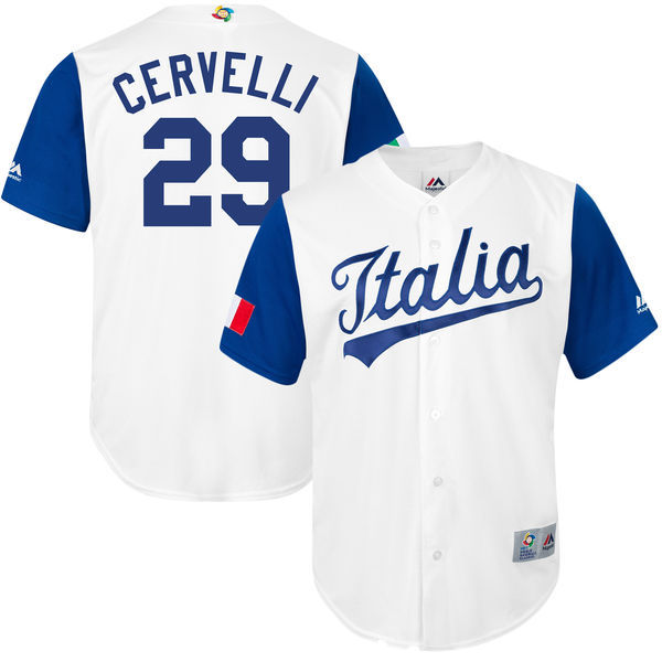 customized Men Italy Baseball Francisco #29 Cervelli Majestic White 2017 World Baseball Classic Replica Jersey